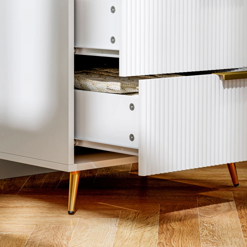 HOMCOM Cómoda de Dormitorio Moderno con 4 Cajones Frentes con Diseño Ondulado Anti-vuelco 60x40x90 cm Blanco(m-9)