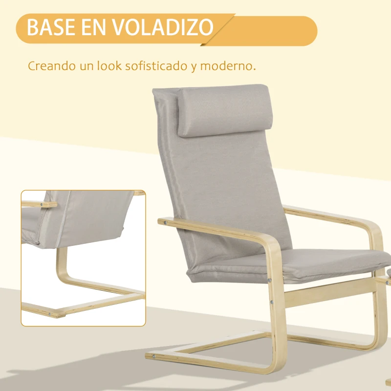 HOMCOM Butaca de Salón con Otomana Sillón con Respaldo Alto Reposabrazos y Almohada Extraíble 67x78x92 cm Gris