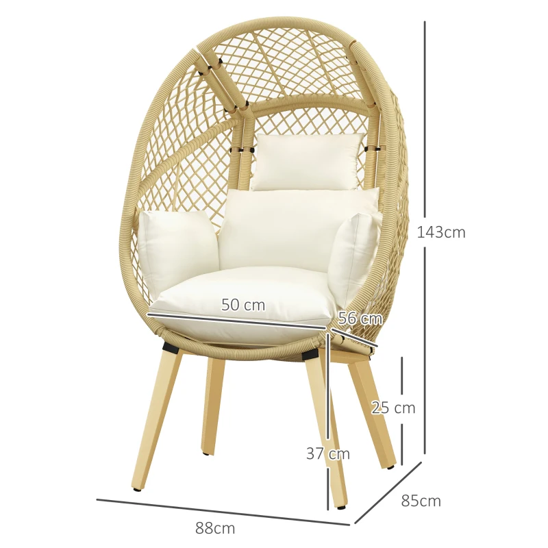 Outsunny Sedia da Giardino a Uovo in Rattan PE e Acciaio con Seduta Imbottita e Poggiatesta, 88x85x143 cm