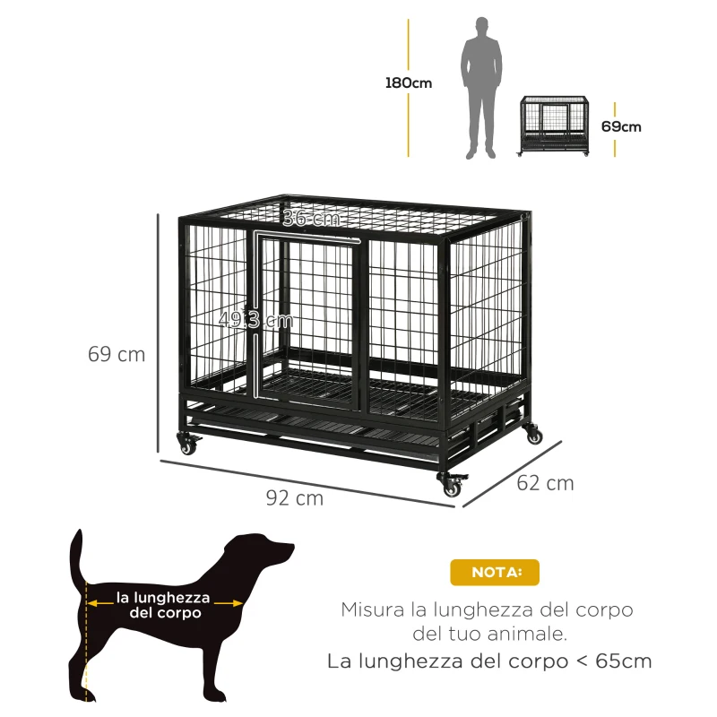 PawHut Gabbia Box per Cani Cuccioli da Interno Esterno con Rotelle 92×62×75cm