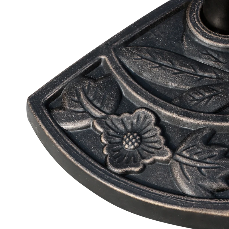Outsunny 9kg Resin Parasol Base, Half Round Umbrella Stand with Floral Design for Garden, Outdoor, Suitable Umbrella Rod: Φ3.8cm, Φ4.8cm, Bronze Tone