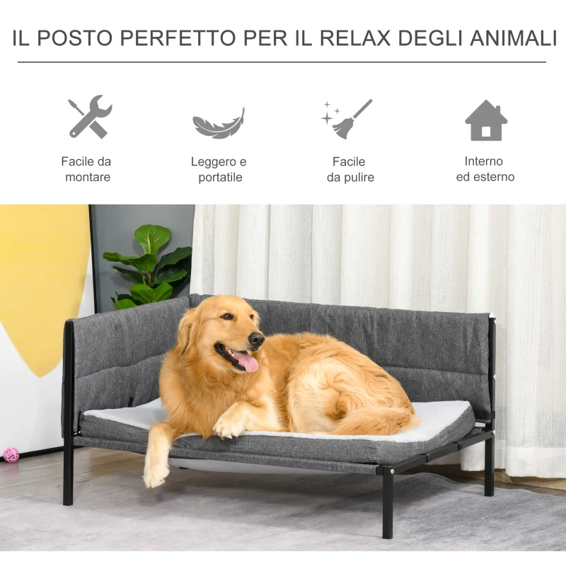 PawHut Cuccia per Cani Grandi Rialzata, Lettino Morbido per Cani fino 30kg, per Interni ed Esterni, Grigio, 93.5x69x48.5cm