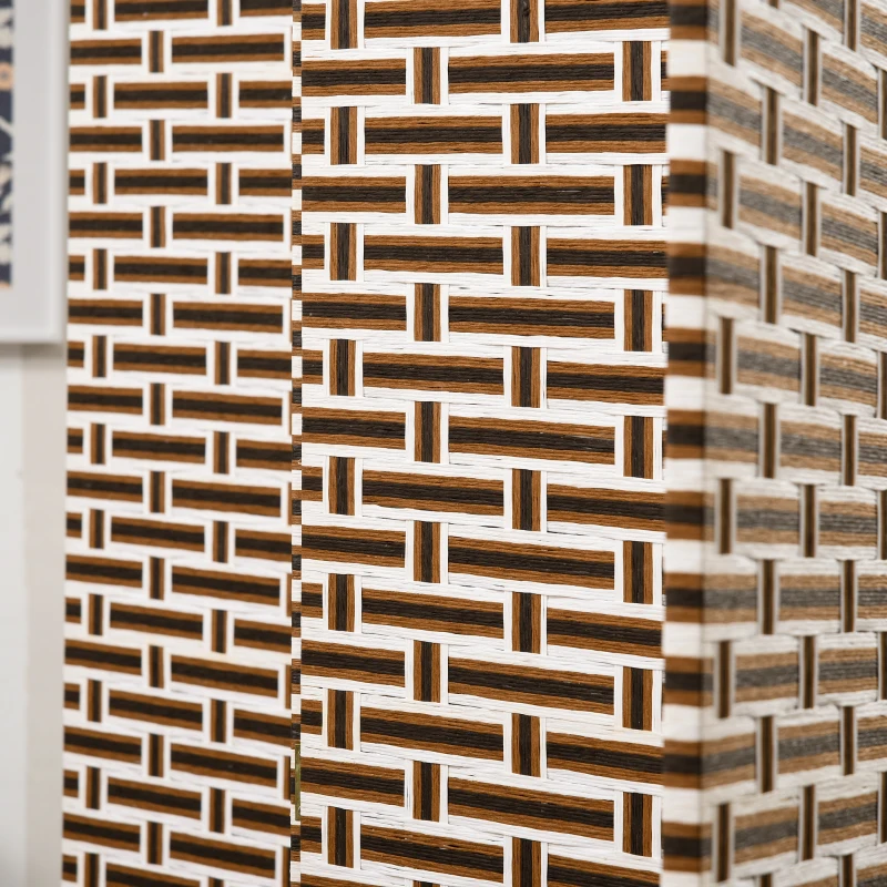 HOMCOM Biombo Separador de Ambientes de 4 Paneles Plegables de Madera de Pino y Fibra de Papel 180x180cm Marrón y Blanco