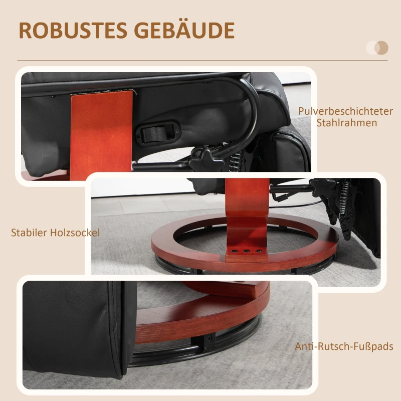 HOMCOM Relaxsessel mit Liegefunktion, drehbar, bis 150 kg, Kunstlederbezug, Stahlrahmen, Braun(m-8)