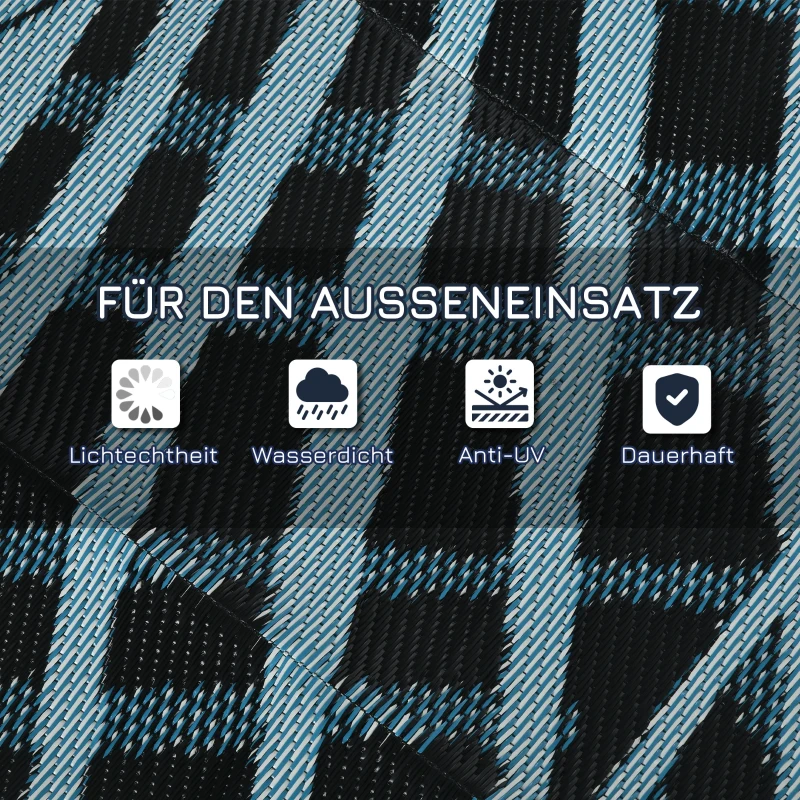 Outsunny Outdoor Wendeteppich, wasserfest, Blattmuster, 182x274cm, Blau/Schwarz/Creme