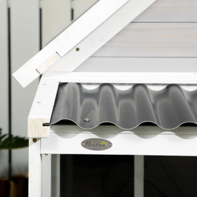 PawHut Cuccia per Cani da Esterno in Legno e PVC con Portico e Finestre, 126x118x105cm, Grigio