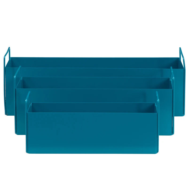 Outsunny 3er-Set Pflanzkübel in bunten Farben, wetterbeständig, 2 Griffe, 55 cm x 20 cm x 19 cm,  Blau