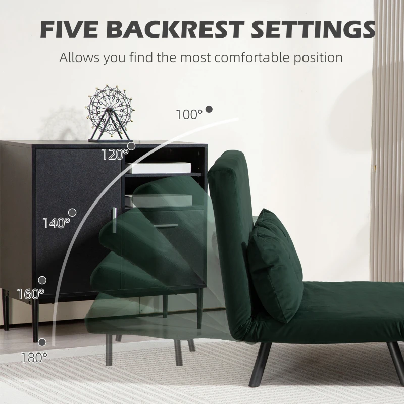 HOMCOM 4-in-1 Velvet-Feel Double Sofa Bed, with Pillows - Green