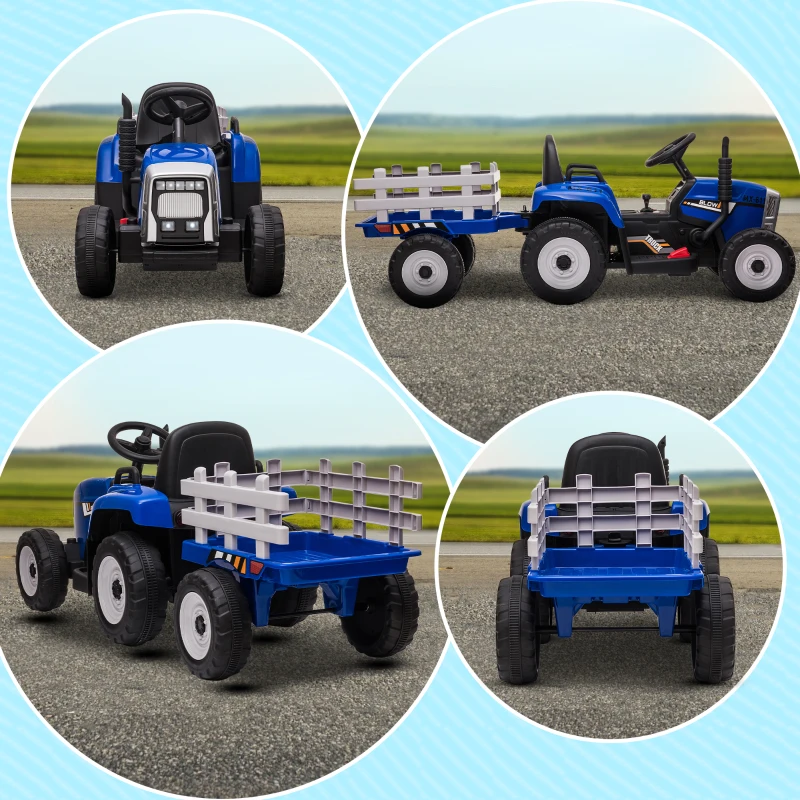 HOMCOM Kinder-Elektroauto mit Anhänger, Fernbedienung, Scheinwerfer, 3-6 km/h, für 3-6 Jahre, Blau(m-9)