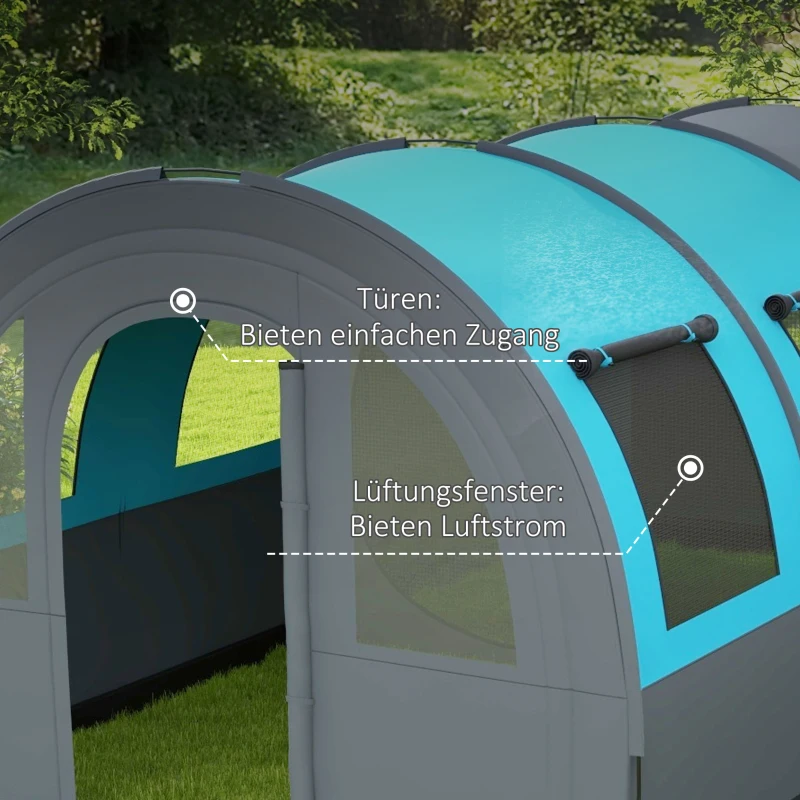 Outsunny Campingzelt bis 6 Pers., Familienzelt, separate Bereiche, wasserdicht, Grau/Blau