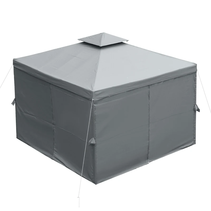 Outsunny Gartenpavillon Pavillon 2,95 x 2,95 m Doppeldach Partyzelt Festzelt 4 x Doppel-Seitenteile wasserdicht UV-Schutz Metall Polyester Dunkelgrau