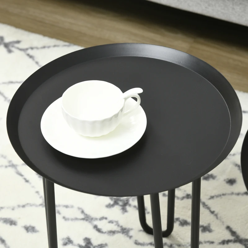 HOMCOM 2er-Set Beistelltische im Skandi-Design, Couchtische, Haarnadelbeine, Schwarz