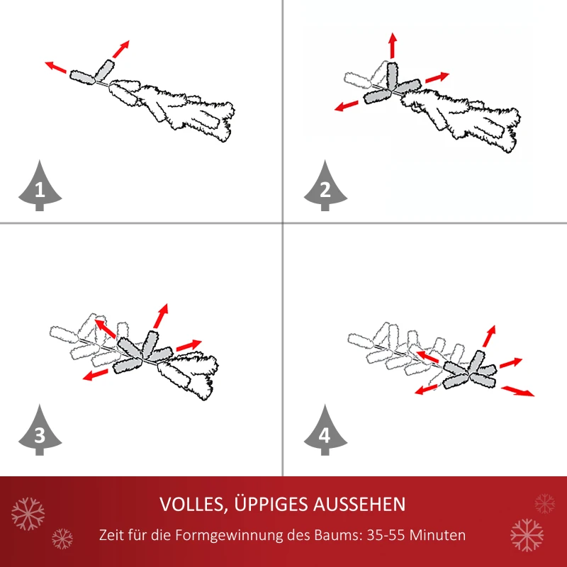 HOMCOM Künstlicher Weihnachtsbaum 150 cm künstlich Tannenbaum mit Kugeln, Glocken, Trommeln, Geschenkboxen, Christbaum mit 680 Spitzen, 12 Tannenzapfen Weihnachtsdeko inkl. Metallständer für drinnen