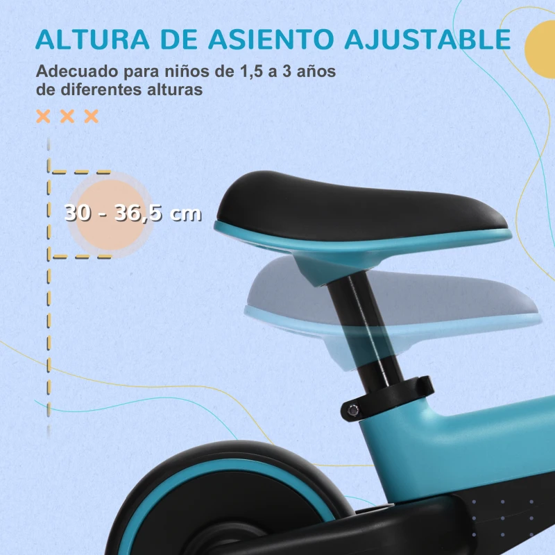 AIYAPLAY Bicicleta sin Pedales para Niños de + 18 Meses Triciclo Infantil con Sillín Ajustable en 30-36,5 cm 66,5x34x46,5 cm Azul