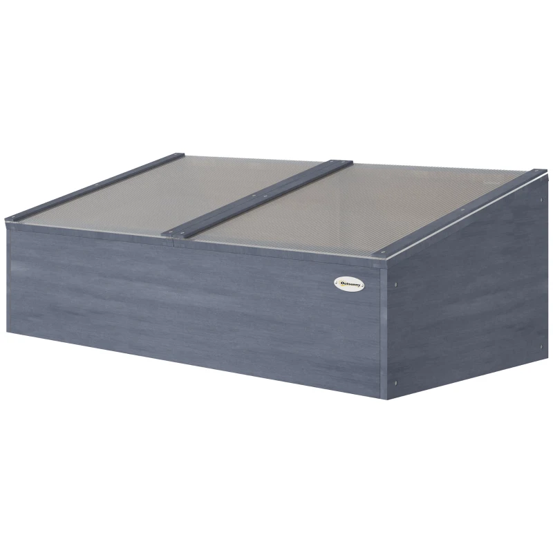 Outsunny Wooden Cold Frame Mini Greenhouse Garden Polycarbonate Grow House with Independent Openable Top Covers for Flowers, Vegetables, Plants, 100 x 50 x 36 cm, Light Grey