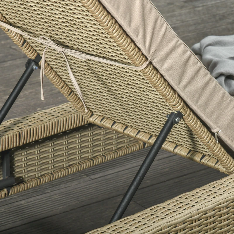 Outsunny Polyrattan Gartenliege mit Kissen Sonnenliege 5-stufig verstellbar Rattanliege Gartenmöbel Liege Stahl Khaki 72 x 198 x 30 cm