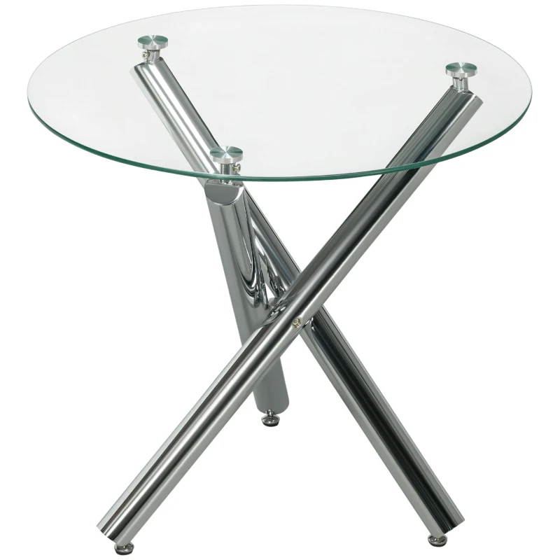 HOMCOM Esstisch, runde Hartglasplatte, randloses Design, für 2-4 Personen, Stahlbeine, 80 x 80 x 74 cm