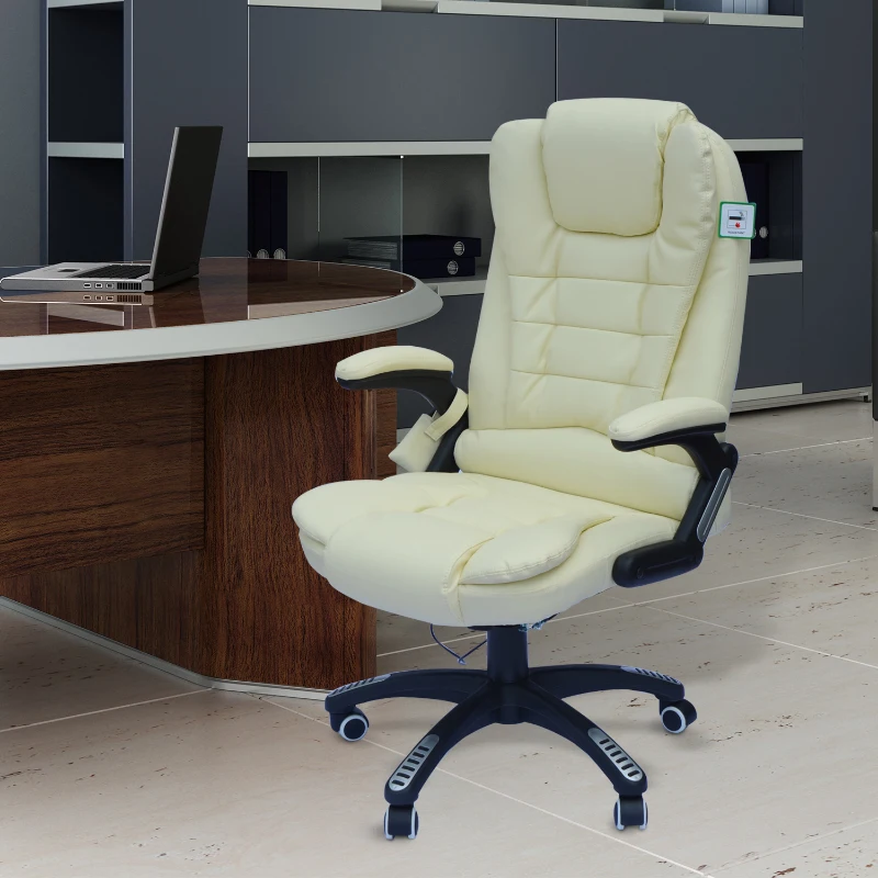 Homcom Fauteuil de Bureau Massant Crème 62 x 68 x 121 cm