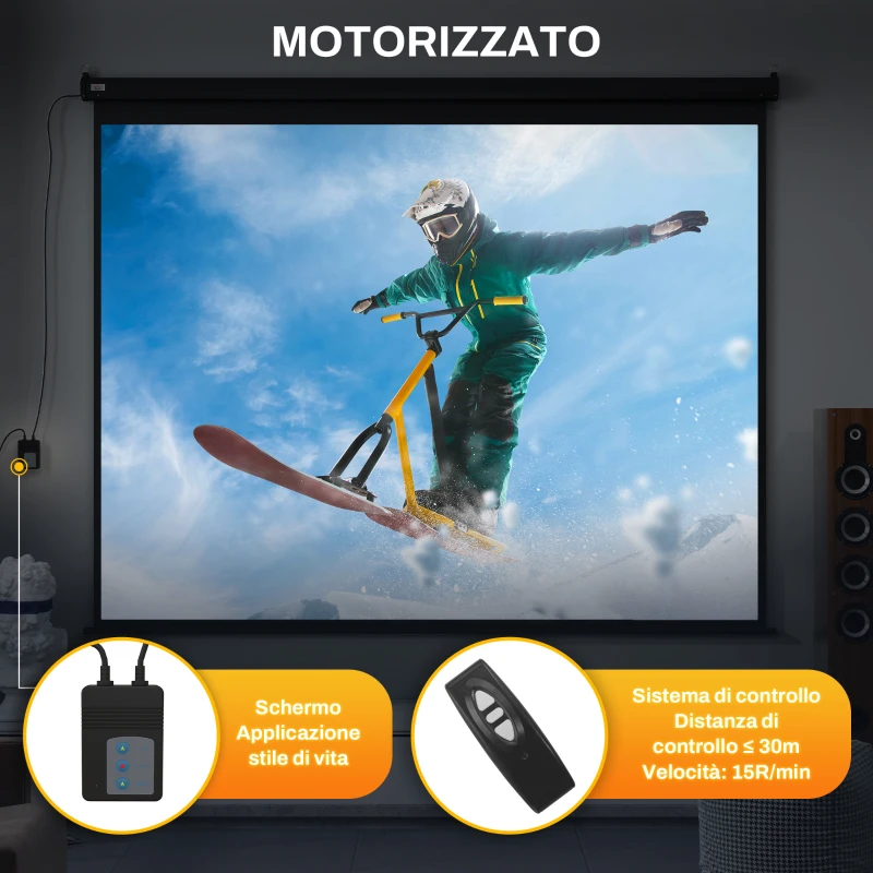 HOMCOM Schermo per Proiettore 120" Formato 4:3 Regolabile con Telecomando, 244x183cm, Nero