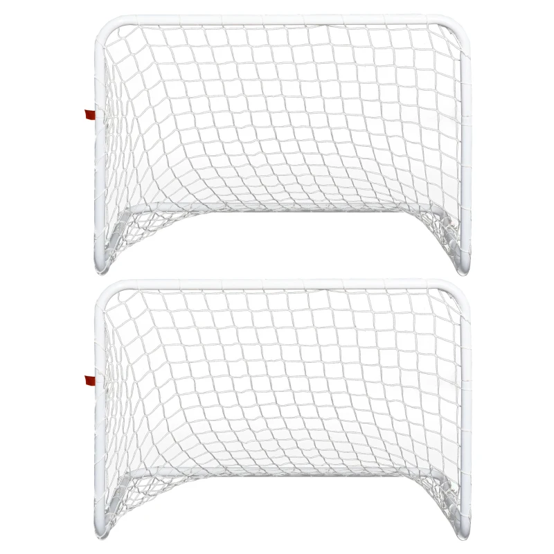 HOMCOM Set de 2 Porterías de Fútbol con Red y Balón para Niños y Adultos Juguete Deportivo para Exterior Jardín Acero y Poliéster 78x46x56 cm Blanco