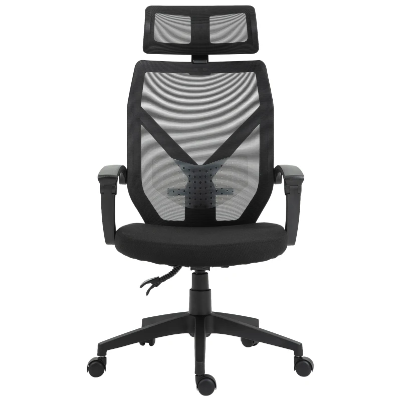 HOMCOM Fauteuil de bureau manager grand confort dossier ergonomique inclinable hauteur assise réglable pivotant tissu maille noir