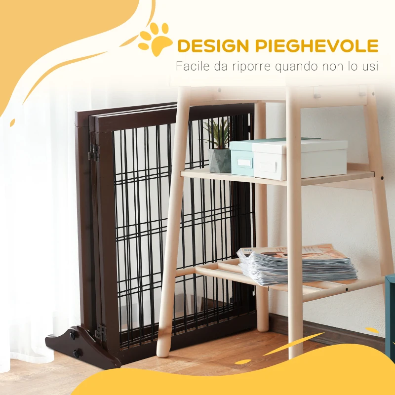 PawHut Cancelletto Pieghevole e Regolabile in Legno di Pino e Metallo con Base Stabile, per Cani e Cuccioli, 185x36x71cm