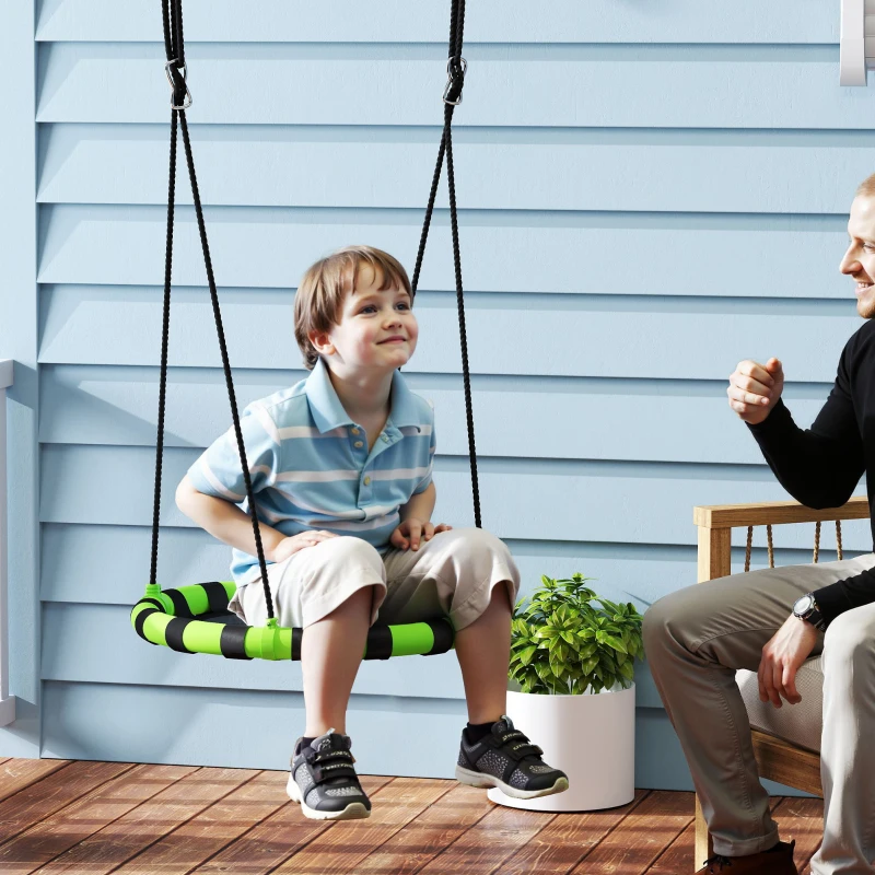 AIYAPLAY 60cm Diameter Kid Nest Swing Seat with Height Adjustable Ropes, for Outdoor, Indoor, Black/Green