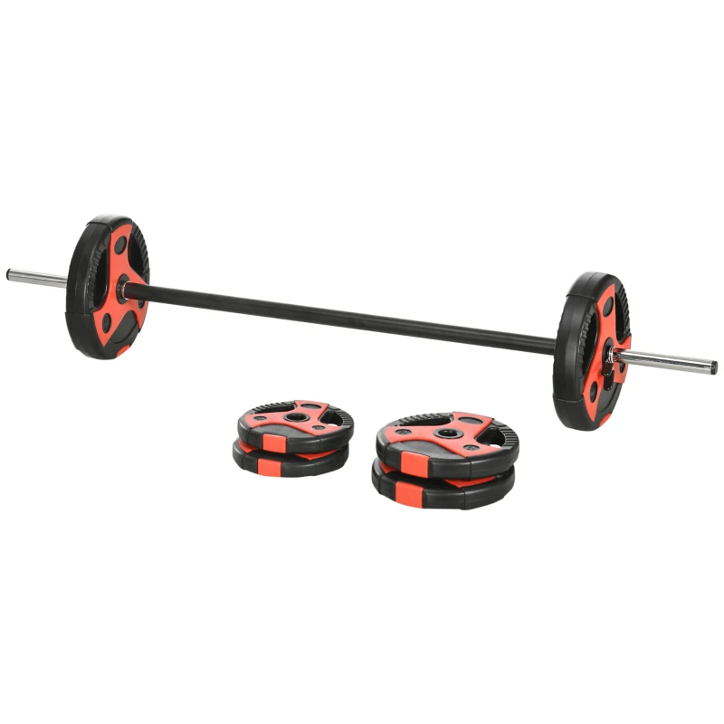 SPORTNOW Langhantel-Set 20 kg, inkl. 6 Hantelscheiben, 2 x 5kg, 2 x 2,5kg, 2 x 1,25kg, rutschfeste Stange, schwarz+rot