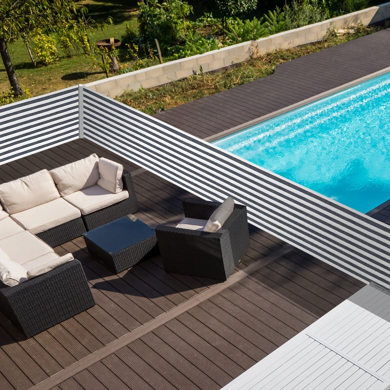 Outsunny Lot de 2 Brise-Vue renforcés occultants brise vue pour balcon HDPE Haute densité 52 œillets + 4 Cordons dim. 5L x 0,90H m Gris Blanc rayé