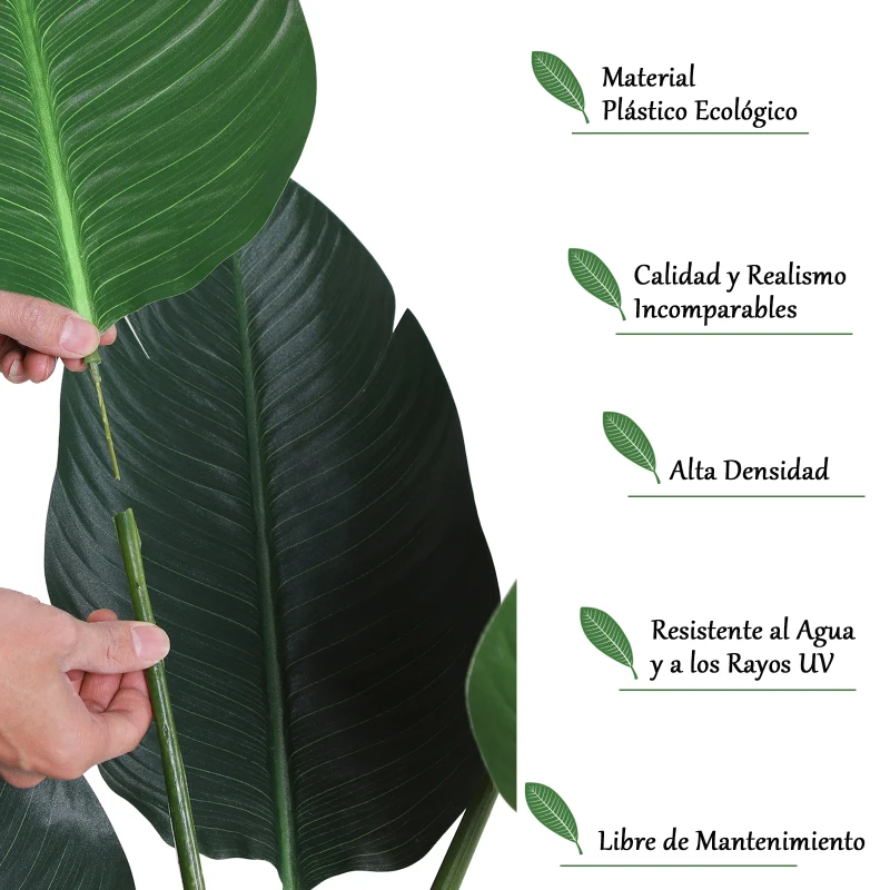 Outsunny Planta de Decoración Artificial de Palma Árbol Realista con Maceta 7 Hojas para Interior Ø15x120 cm Verde