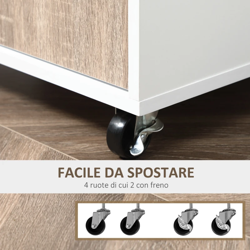 HOMCOM Carrello da Cucina Portavivande per Microonde con 4 Ruote, in Legno, 60x40x77cm - Rovere