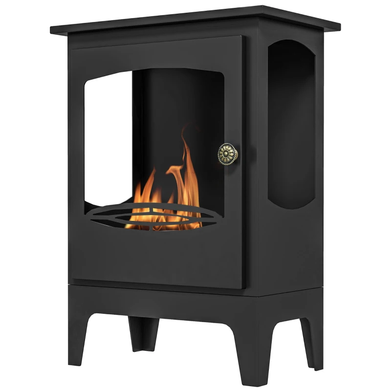 HOMCOM Freestanding Ethanol Fireplace, Steel Bioethanol Fireplace with Stainless Steel Flame Snuffer, 1.2L Tank, 3 Hours Burning Time for Indoor, Black