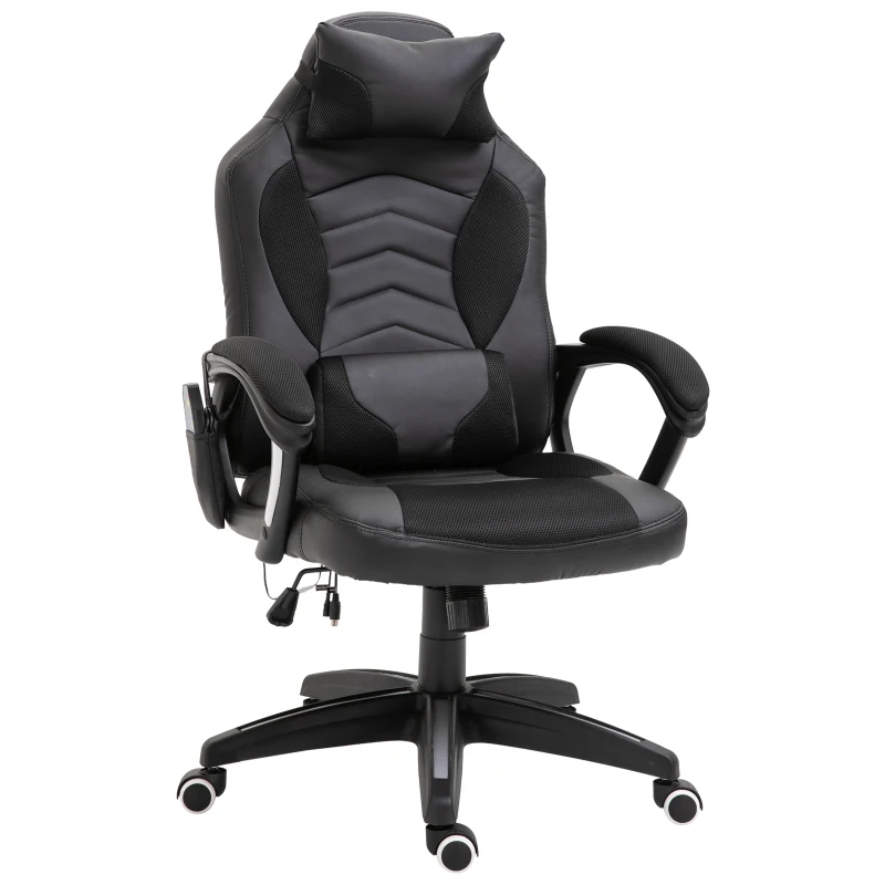 HOMCOM Luxe fauteuil/chaise de bureau gamer fonction massage + chauffage intégrée dossier inclinable noir