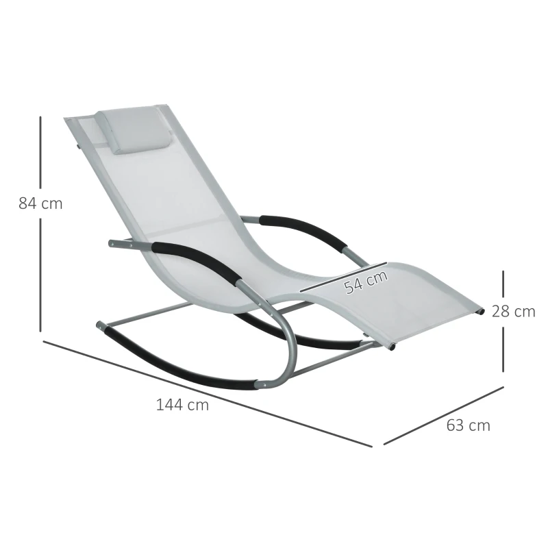 Outsunny Tumbona Mecedora con Reposacabezas Reposabrazos y Marco Metálico Carga 120 kg para Playa Patio Terraza 63x144x84 cm Gris