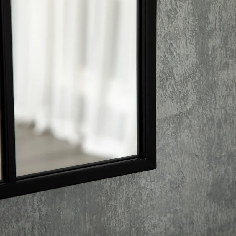HOMCOM Wandspiegel, Fenster-Design, Flurspiegel, Metallrahmen, 70x50 cm, Schwarz