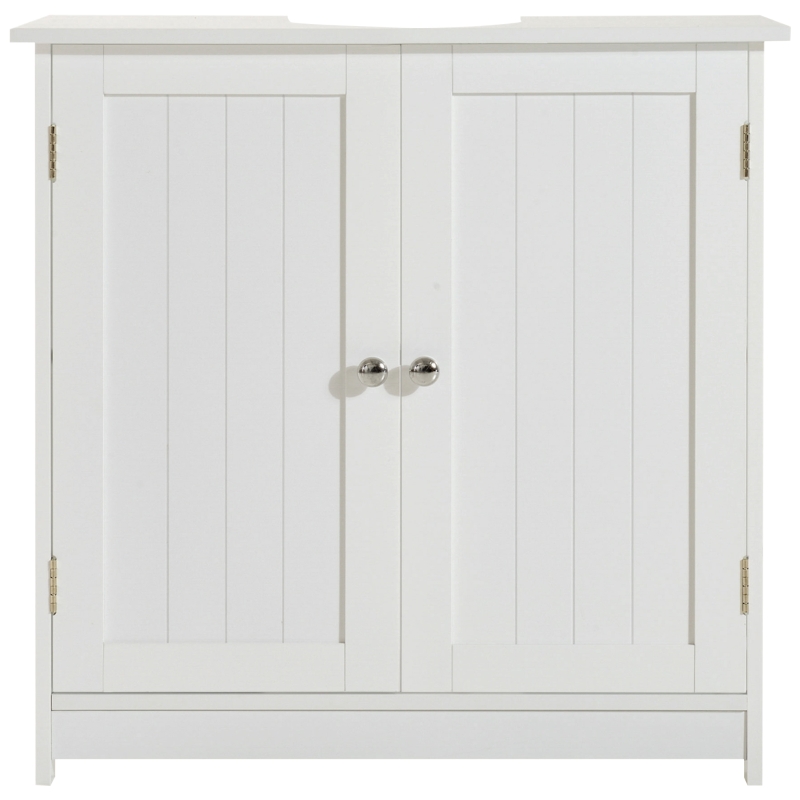 HOMCOM Mobile Sottolavabo per Bagno con Ripiano Regolabile, Mobiletto Sottolavabo con Intaglio a U e 2 Ante, Mobile Bagno Salvaspazio, Adatto a Lavabi con o Senza Colonna, 60x30x60 cm, Bianco