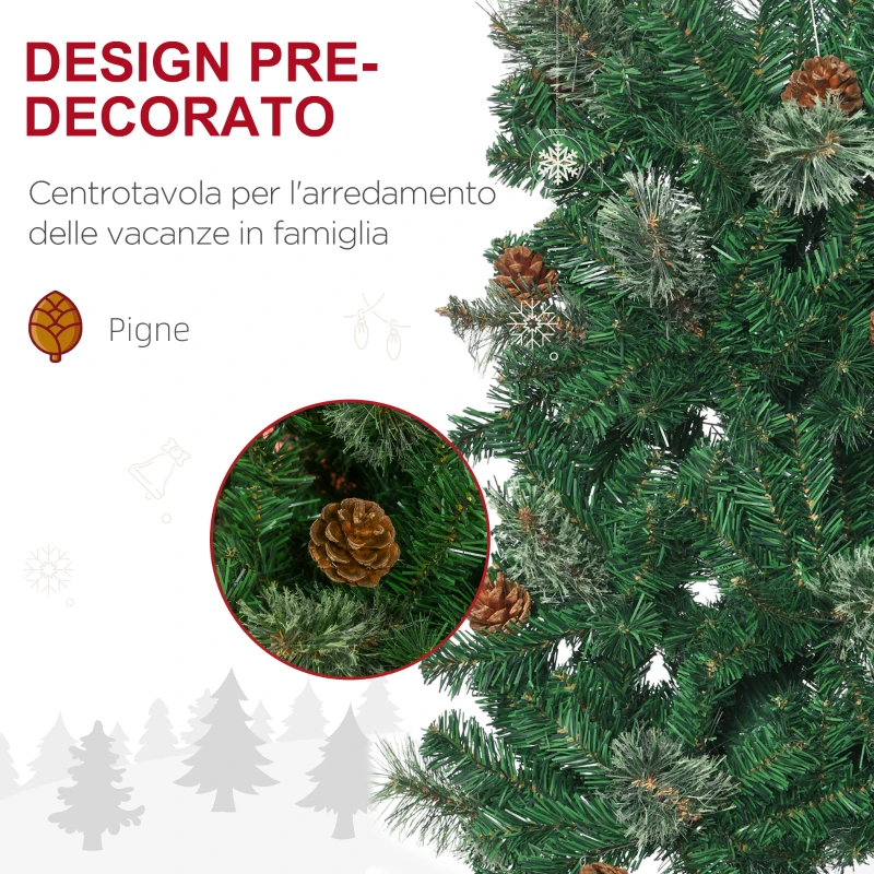 HOMCOM Albero di Natale Alto 195cm Realistico con Pigne Decorative e 556 Rami, Verde