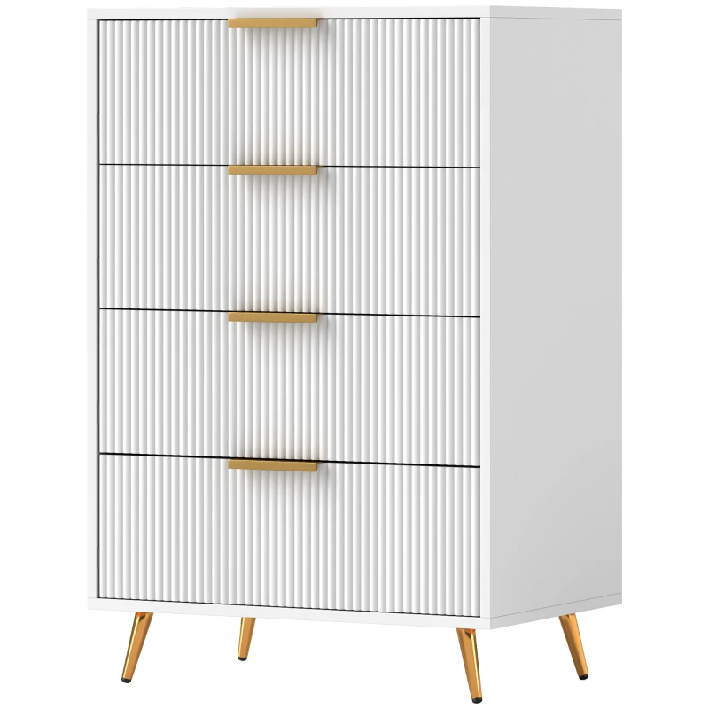 HOMCOM Cómoda de Dormitorio Moderno con 4 Cajones Frentes con Diseño Ondulado Anti-vuelco 60x40x90 cm Blanco(m-10)
