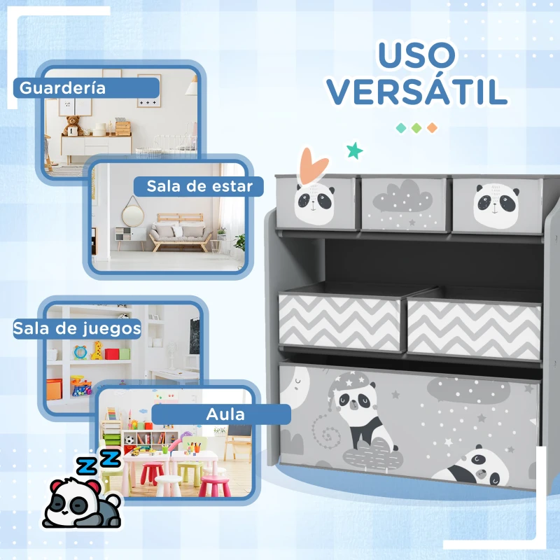 ZONEKIZ Organizador de Juguetes para Niños Estantería para Juguetes con 6 Cajas de Tela no Tejida Extraíbles 63x30x66 cm Gris