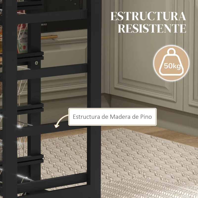 HOMCOM Carrito de Cocina con Ruedas Carrito Multiusos con Cajón 4 Cestas Extraíbles de Metal y Bastidores 47x37x83 cm Negro