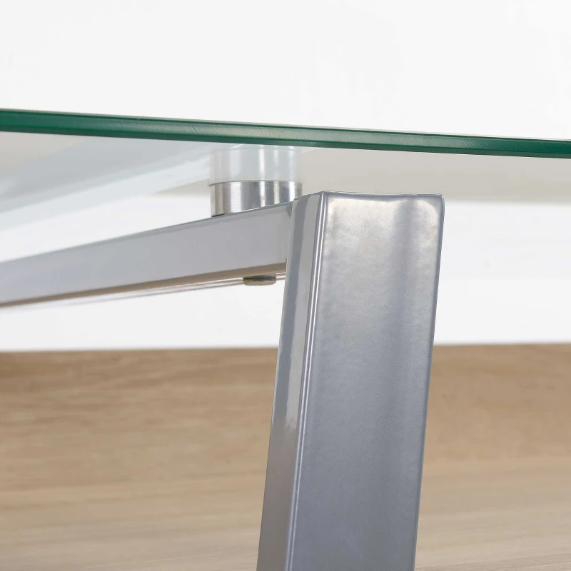 HOMCOM Bureau d'Ordinateur Table Informatique avec Plateau Verre Trempé Étagère de Rangement Support en Métal 120 x 60 x 74,5 cm