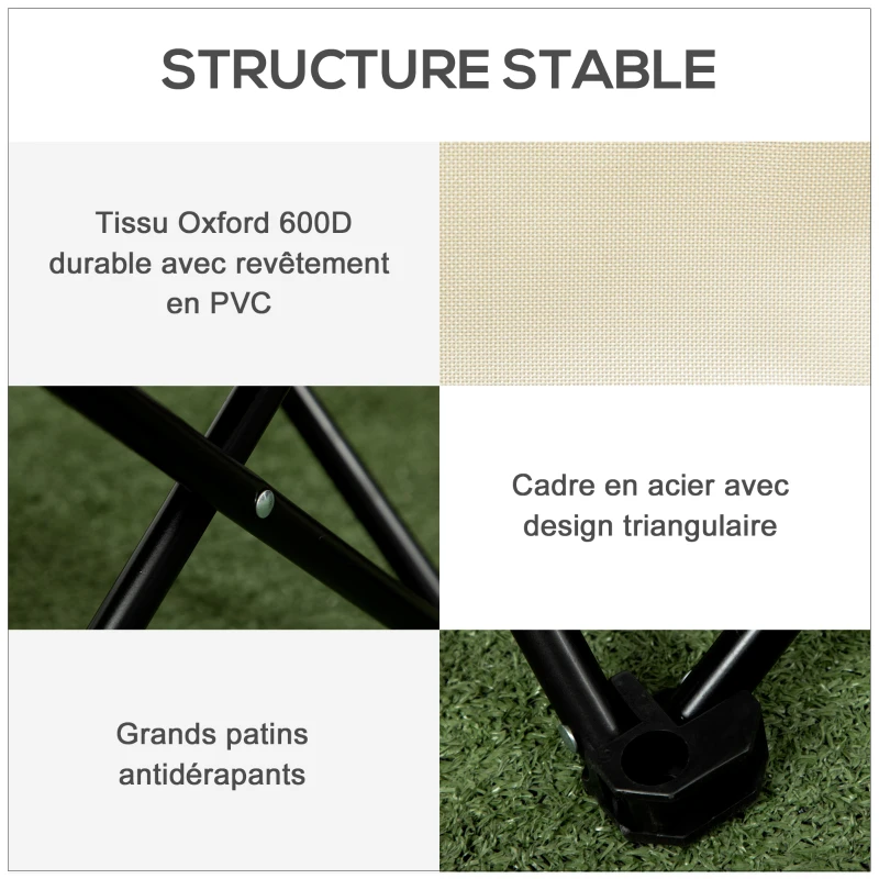 Outsunny Chaise de camping pliable avec sac de transport et pochette latérale compact ultra légère beige