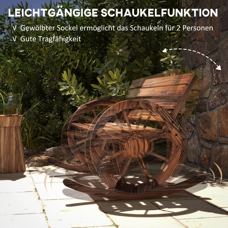 Outsunny Garten-Schaukelbank, 2-Personen-Schaukel, mit radförmigen Armlehnen, für Balkon, Garten, Terrasse, carbonisiert.
