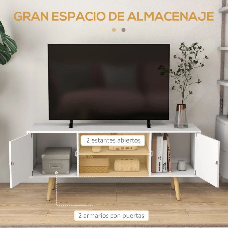 HOMCOM Mueble de TV con 2 Puertas 2 Estantes de Almacenamiento para Televisores de hasta 55 Pulgadas 120x34x50 cm Blanco
