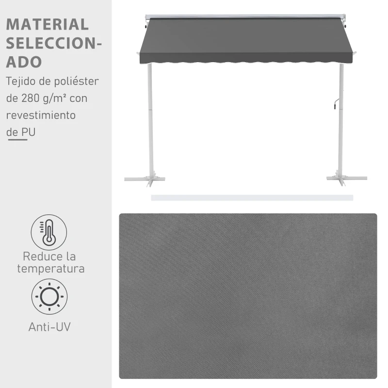 Outsunny Toldo de Pie Independiente 300x295x255 cm con Manivela Doble Cara Ángulo Ajustable Portátil Protección Solar para Jardín Terraza Patio Gris