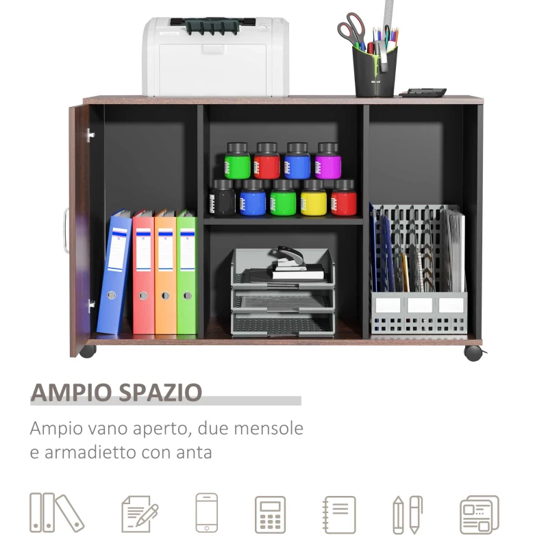 HOMCOM Mobiletto da Ufficio Armadietto Portadocumenti con Rotelle, Moderno per Casa Studio in Legno, Color Noce e Grigio,100x40x66cm