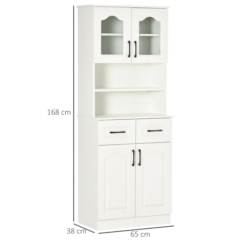 HOMCOM Kitchen Cupboard, Freestanding Storage Cabinet with 2 Adjustable Shelves, 2 Drawers and Open Counter for Living Room, Dining Room, 168cm, White(m-3)