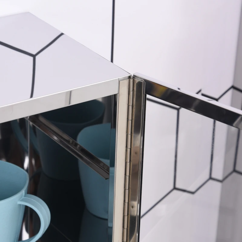 HOMCOM Armoire miroir rangement salle de bain meuble mural  acier inox. Argent dim. 38L x 20l x H60 cm