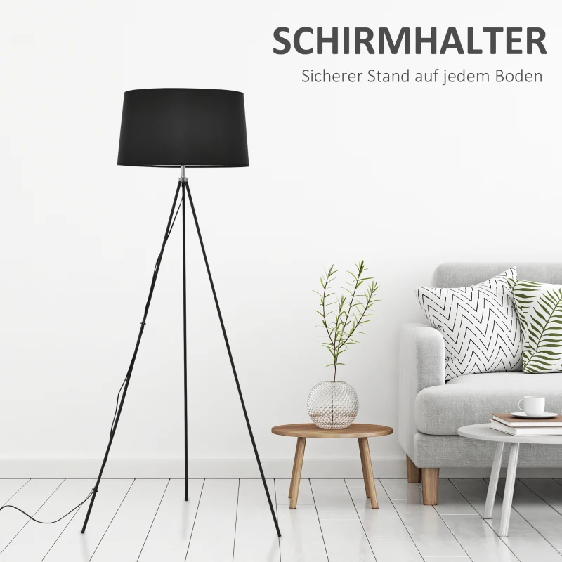 HOMCOM Stehlampe Tripod Schlafzimmer Standleuchte Stehleuchte 40 W Skandinavisch Stoff + Metall schwarz ∅73 x 156 cm