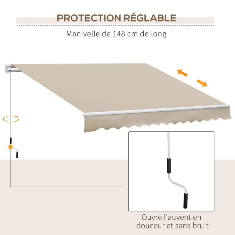 Outsunny Store banne Manuel rétractable Angle Réglable Aluminium Polyester imperméabilisé 3,5L x 2,5l m Beige